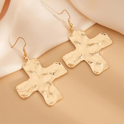 Chunky Gold Silver Cross Drop Dangle Earrings for Women Statement Western - color: Gold