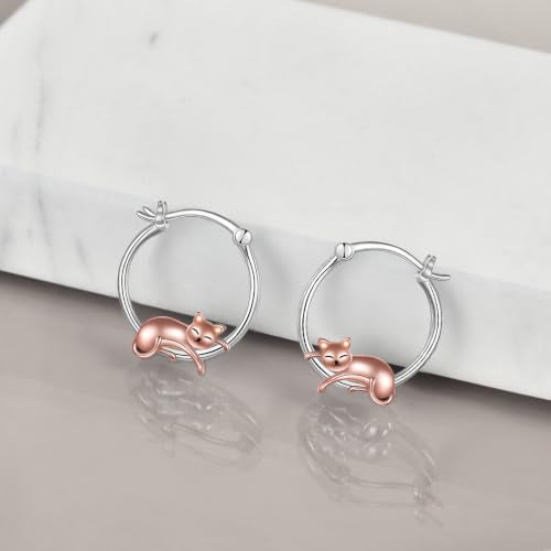 Fox/Pig/Mushroom/Cat Earrings Sterling Silver Cute Hoop Earrings Animal Jewelry Gifts for Women Daughter - style: cat