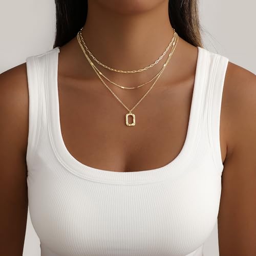 Layered Gold Necklace for Women, 14K Gold Plated Necklace Stack Set, Dainty Pendant Necklace Non Tarnish, Fashion Bow CZ Circle Star Hammered Cross Jewelry Gift for Women - color: Gold-03