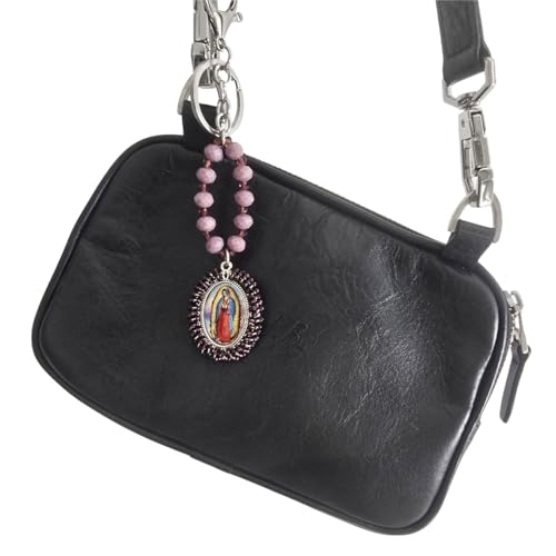 Sabeli Handmade Keychain Clip Holder - Catholic Rosary Bead Prayer - Religious Gifts Men Women - Llavero Catolico Regalo - color: Virgen De Guadalupe Purple