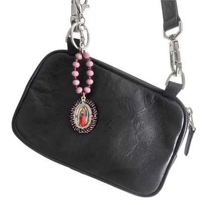 Sabeli Handmade Keychain Clip Holder - Catholic Rosary Bead Prayer - Religious Gifts Men Women - Llavero Catolico Regalo - color: Virgen De Guadalupe Purple