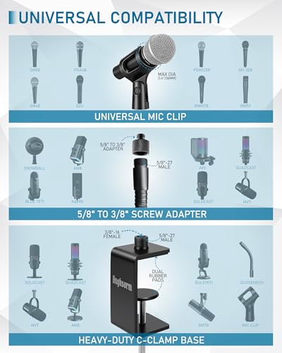 KC32 13-Inch Gooseneck Mic Stand, Heavy-Duty Desk Clamp for Podium - size: 13-INCH