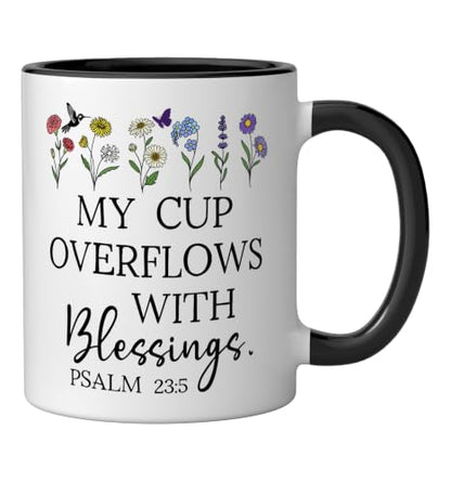 My Cup Overflows With Blessings Jesus Fills My Cup Christian Ceramic Mug, Black/White - color: Black/White, size: 11 Ounces