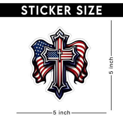 American Flag Cross Sticker 5 Inch – Christian Patriotic Vinyl Decal Waterproof USA Faith Jesus Religious Sticker for Car Truck Laptop Window Bumper - color: 05