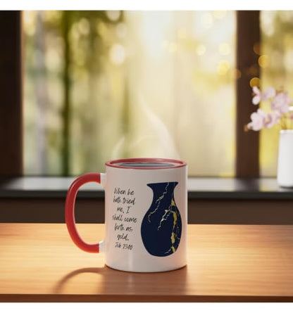 Bible Verse Jesus Christ Kintsugi Vase Gold Job Christian Ceramic Mug, Red/White, 11oz - color: Red/White, size: 11 Ounces