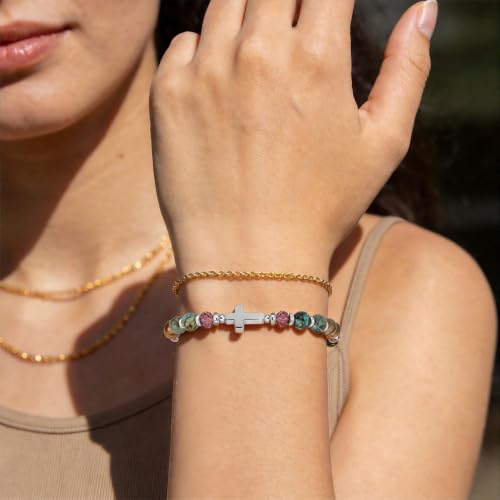 Natural Stone Stretch Bracelet for Women - Holy Water Elastic Cross Bracelet | Christmas Christian Baptism Gift, Meaningful Gifts, Unique Gift for Friends Mom Daughter Sister - style: cross-Every Day-new