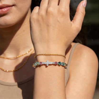 Natural Stone Stretch Bracelet for Women - Holy Water Elastic Cross Bracelet | Christmas Christian Baptism Gift, Meaningful Gifts, Unique Gift for Friends Mom Daughter Sister - style: cross-Every Day-new
