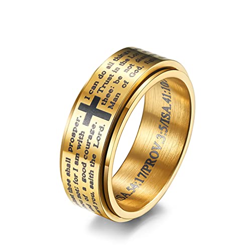 Cross Fidget Anxiety Worry Spinner Rings Stainless Steel I Can Do Bible Prayer Amen High Polished Bands Silver, Size 6 - color: i can do, gold
