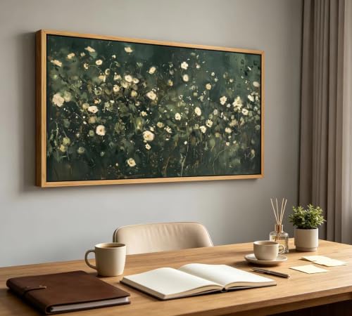 KIRFOLUC Large Abstract Floral Wall Art Dark Green Botanical Meadow Wall Decor Moody Wildflower Field Painting Picture Rustic Retro Flower Print Artwork for Living Room Bedroom Home Decor - color: Green Flower, size: 32"L x 16"W