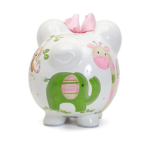 Child to Cherish Ceramic Piggy Bank for Girls, Pink Tropical Punch - color: Pink Tropical Punch