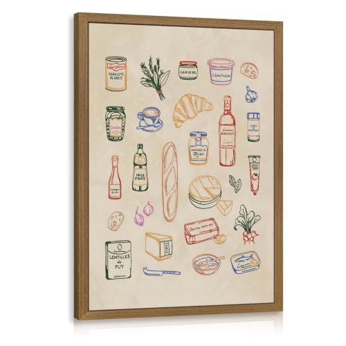 Dynazo Wood Framed French Kitchen Wall Art, Paris Bistro Food and Drink Poster Print, Vintage French Market Wall Decor, Colorful Farmhouse Culinary Illustration for Dining Room Kitchen 12x16 Inch - color: Drink, size: 16"L x 12"W