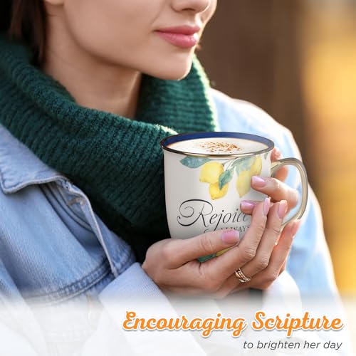 Christian Art Gifts Large Ceramic Scripture Coffee & Tea Mug for Women - color: Blue/Rejoice