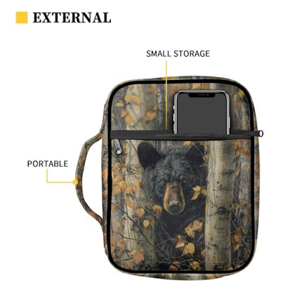 Suobstales Bear Hunting Camo Print Bible Covers for Women Men Lightweight Bible Accessories with Handle and Zippered Pocket Bible Tote Bag for Kids - color: Bear Hunting Camo