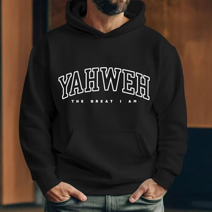 Christian Jesus Hoodies For Men Graphic Yahweh Hoodie Bible Verse God Sweatshirt Religious Faith Cotton Pullover Tops - color: Black, size: Small