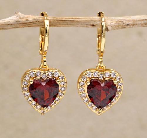 18K Gold Plated, Dangle Earrings for Women, Flower/Heart Drop earrings, Hypoallergenic Cubic Zirconia Earrings, Lightweight, Party, gold earrings, Jewelry for Gifts, Fashion - style: Drop-Heart-Mixcolor