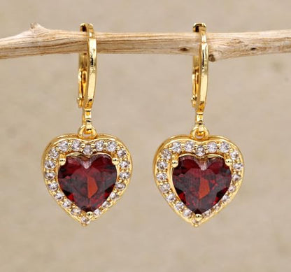 18K Gold Plated, Dangle Earrings for Women, Flower/Heart Drop earrings, Hypoallergenic Cubic Zirconia Earrings, Lightweight, Party, gold earrings, Jewelry for Gifts, Fashion - style: Drop-Heart-Mixcolor