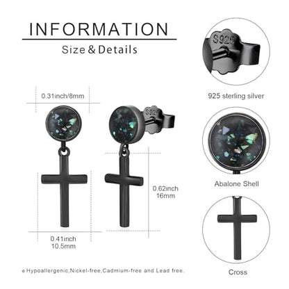 Black Dangle Drop Earrings 925 Sterling Silver Turquoise Earrings Jewelry Gifts for Women Men - style: Cross-Abalone Shell