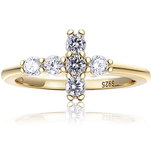 Forever Fervent Sideways Cross Pave Ring | 18K Gold | Petite CZ Christian Band | Religious Polished Finish Set - color: Gold