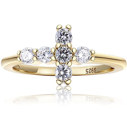 Forever Fervent Sideways Cross Pave Ring | 18K Gold | Petite CZ Christian Band | Religious Polished Finish Set - color: Gold