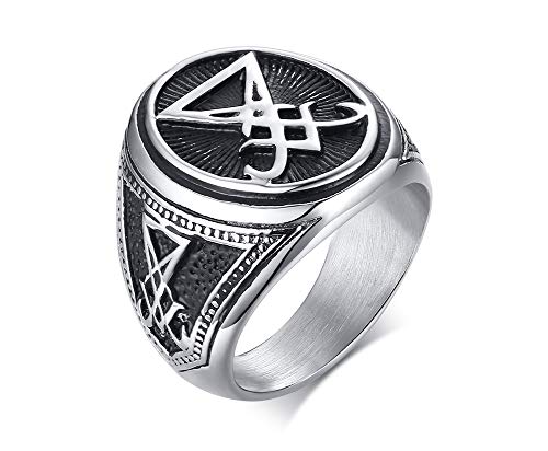 VNOX Sigil of Lucifer Seal of Satan Symbol Signet Ring Band for Men Boys,Talisman Amulet Jewelry - color: Silver-Lucifer