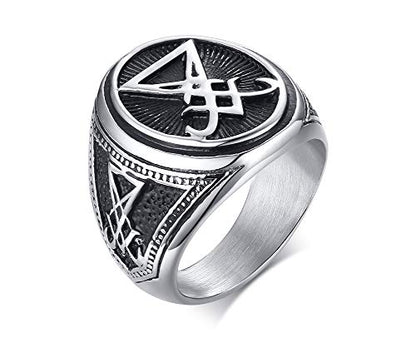 VNOX Sigil of Lucifer Seal of Satan Symbol Signet Ring Band for Men Boys,Talisman Amulet Jewelry - color: Silver-Lucifer