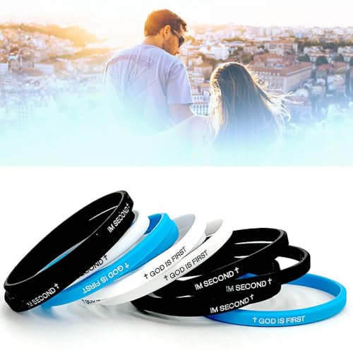 GOD IS FIRST BRACELET,IM Second Christian Rubber Inspirational Bible Verses Bracelets Motivational Jewelry Gifts for Men Women - color: 2 Sets