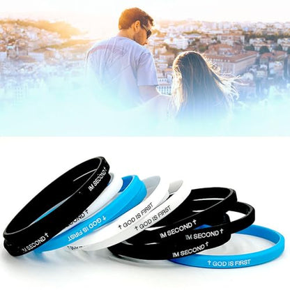 GOD IS FIRST BRACELET,IM Second Christian Rubber Inspirational Bible Verses Bracelets Motivational Jewelry Gifts for Men Women - color: 2Set Black+White