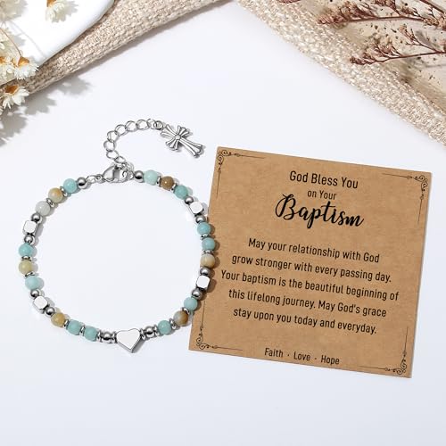 TONY & SANDY Christian Gifts for Women, Religious Cross Bracelet Faith Jewelry, Confirmation Baptism Christmas Birthday Gifts for Women, Unique Gifts for Teens Girls Kids Adults - style: Baptism