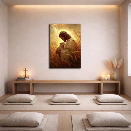 Jesus with Lamb Canvas Wall Art, Gallery Wrapped Christian Print, 12x16 - color: Jesus And Lamb, size: 16"L x 12"W