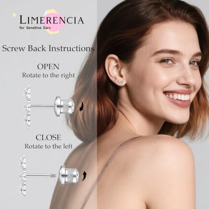 Limerencia Titanium Flat Back Screw Back Stud Earrings for Women Men - color: Silver 7