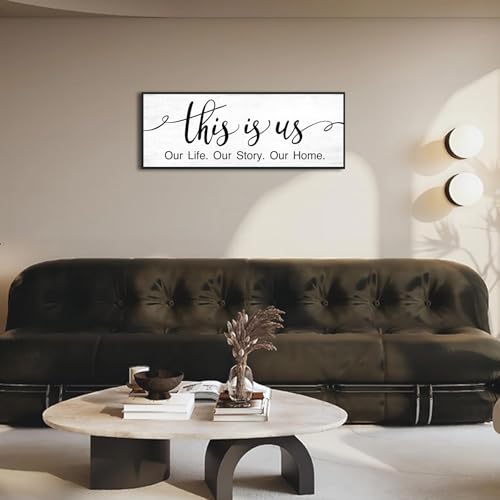This is Us Wall Decor: 32x12 Inch Framed Canvas Print Family Sign for Bedroom Living Room,Minimalist Art with Quote Our Life Our Story Our Home Signs Modern Farmhouse Wall Art - color: This is Us Our Life Our Story Our Home, size: 32''×12''