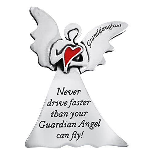 True Faith Jewelry Pewter Granddaughter Never Drive Faster Than Your Guardian Angel Can Fly Visor Clip, New Driver Gifts from Grandma and Grandpa, Fine Pewter (92% Tin), 2 x 1-5/8 Inch - size: Grandaughter Angel 3