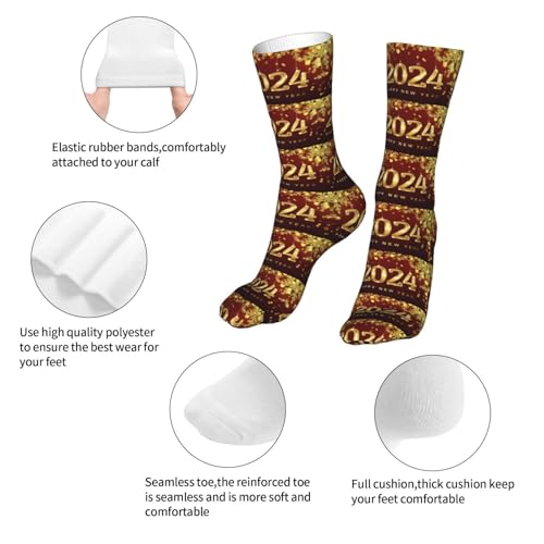 Happy New Year 2024 Unisex Sports Socks - Winter Casual Dress Fashion Socks - color: Happy New Year 2024 Glitter Pattern