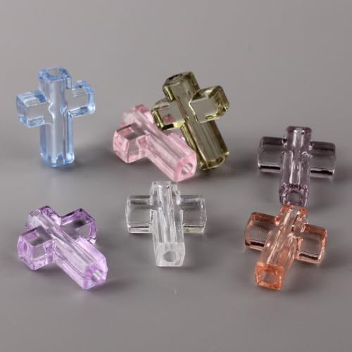 100Pcs Clear Cross Beads for Bracelet Acrylic Spacer Jewelry Making 16mm - color: Transparency