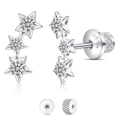 Limerencia Titanium Flat Back Screw Back Stud Earrings for Women Men - color: Silver 7