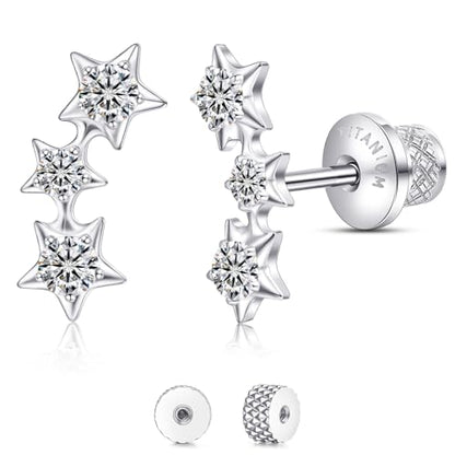 Limerencia Titanium Flat Back Screw Back Stud Earrings for Women Men - color: Silver 7