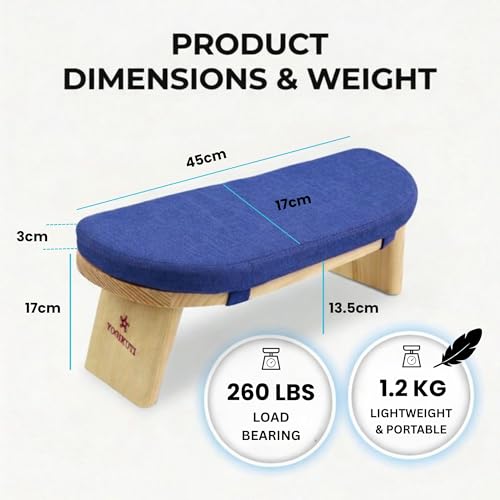 Folding Meditation Bench | Removable Cushion, Wooden Seiza Kneeling Stool, Ergonomic Meditation Seat, for Home & Yoga Studio, Comfortable Posture (Blue) - color: Blue