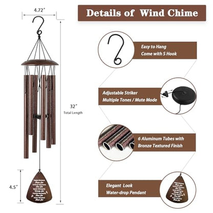 Christian Gifts for Women Men, 32" Bronze Wind Chimes Religious Gifts with Bible Verse, Spiritual Faith Based Gift for Christian Women Mom Sister Friend Coworker