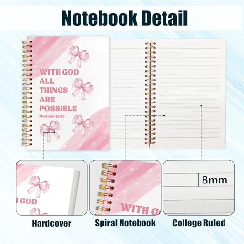 Coquette Pink Bow Christian Journal Notebook for Work Study, Preppy Girly With God All Things Are Possible Bible Prayer Spiral Notebook Office Supplies Gifts, 5.5x8.3 Inch - color: Pink Bow Bible