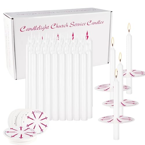 100 Pieces Church Candles- White Taper Candle Unscented with Drip Protectors-for Church Congregational Christmas Vigil-5 Inch Tall x 1/2 Inch Diameter - color: White, size: 100 pack