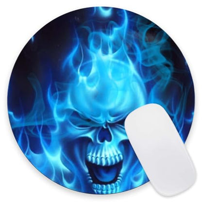 Mouse Pad, Blue Flaming Skull Mouse Pad, Mouse Mat Round Mouse Pad Non-Slip Rubber Base Round Mousepad for Laptop PC Office 7.9×7.9×0.12 inches - color: Blue Flaming Skull