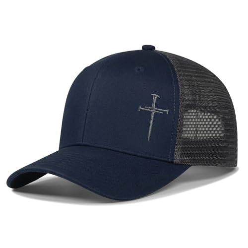 Christian Hats for Men Women,Jesus 3 Nail Cross Hat Christian Religious Gifts for Birthday/Christmas,Black and Silver - color: 581.blue