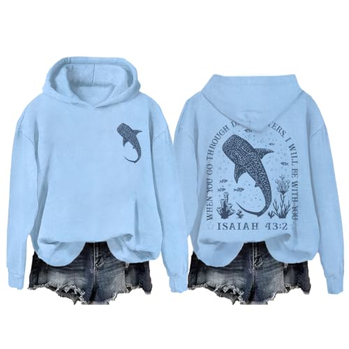 Whale Shark Hoodie Christian Hoodies for Women Men Shark Sweatshirt - color: Carolina Blue, size: Medium
