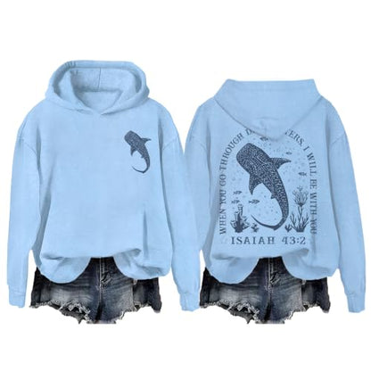 Whale Shark Hoodie Christian Hoodies for Women Men Shark Sweatshirt - color: Carolina Blue, size: Medium
