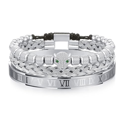 WFYOU Stainless Steel Bracelets for Men Gold Cuff Bracelet Birthday Gifts - color: Silver 2