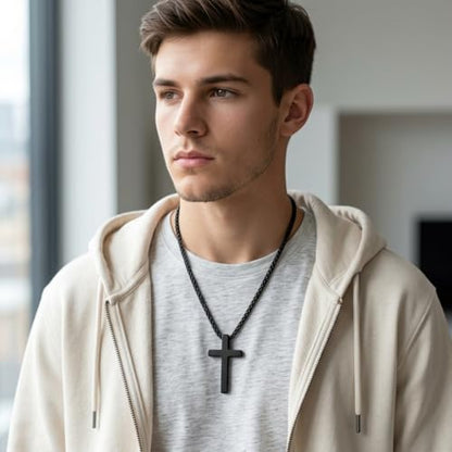 Stainless Steel Cross Necklace for Men, Philippians 4:13/Joshua 1:9/Isaiah 41:10 Scripture Pendant - Religious Baptism & Confirmation Gift for Husband,Teens 13+,Him - style: Philippians 4:13