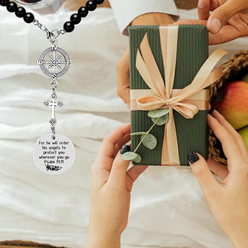 Cross Car Charm, Rear View Mirror Hanger Decor, He Will Order His Angels to Protect You Wherever You Will Go, Religious Gifts for Women, Easter Gift, Christian Gift, Decor Car Charm