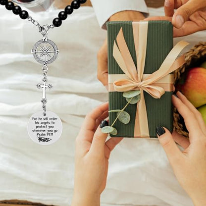 Cross Car Charm, Rear View Mirror Hanger Decor, He Will Order His Angels to Protect You Wherever You Will Go, Religious Gifts for Women, Easter Gift, Christian Gift, Decor Car Charm
