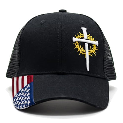 Christian Cross Baseball Cap for Men, American Flag - color: Black