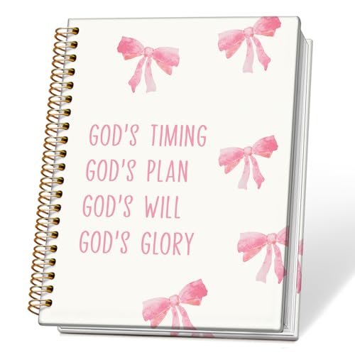 Pink Preppy Bow Christian Spiral Notebook Journal, Bible Verse Scripture Journal for Women, Christian Gifts for Women, Religious Prayer Notebooks, 5.5x8.3 Inch - color: 02-god's Timing Bible Scripture